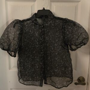 Forever 21 Black and Blue Sheer Floral Top